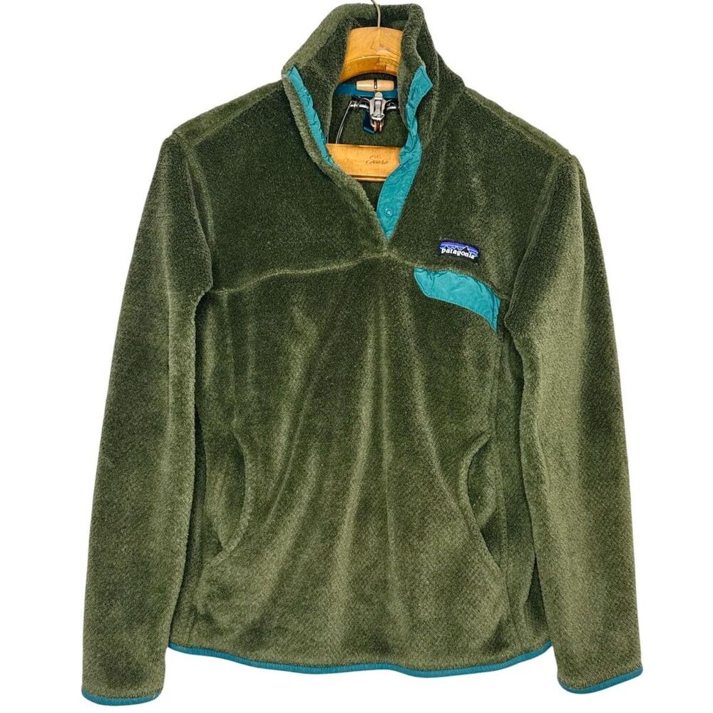 Patagonia Women's Re-Tool Snap-T Fleece Pulover Olive Green Teal Sz: M